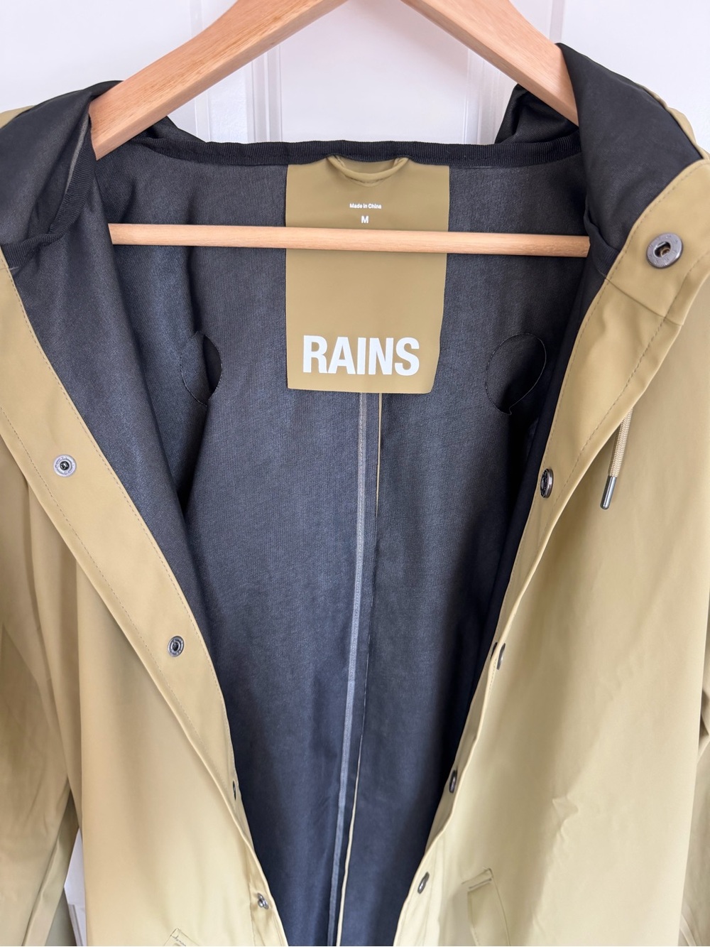 RAINS Waterproof Snap Front Rain Jacket Khaki Unisex M - Picture 3 of 6